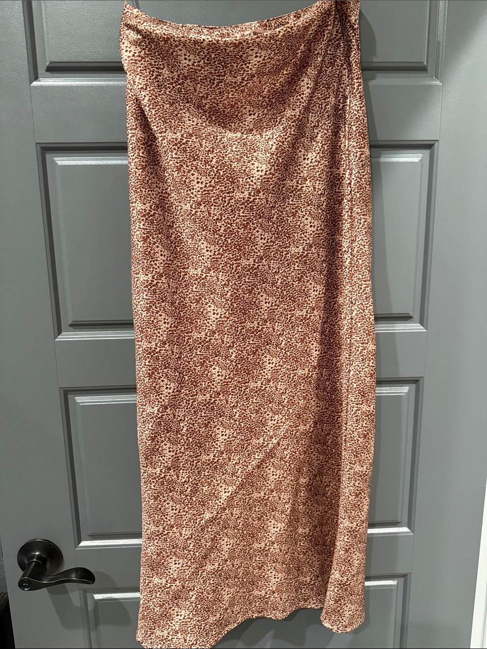 Rust Animal-Print Satin Maxi Skirt — Rust/Cream